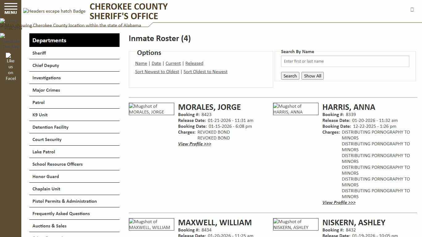 Inmate Roster - Released Inmates Booking Date Descending - Cherokee County Sheriff AL