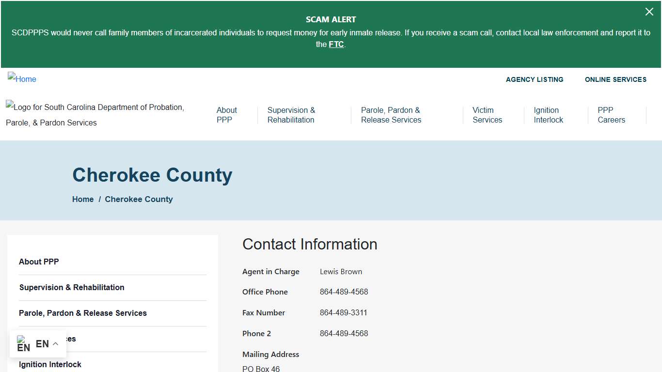 Cherokee County | South Carolina Department of Probation, Parole and Pardon Services